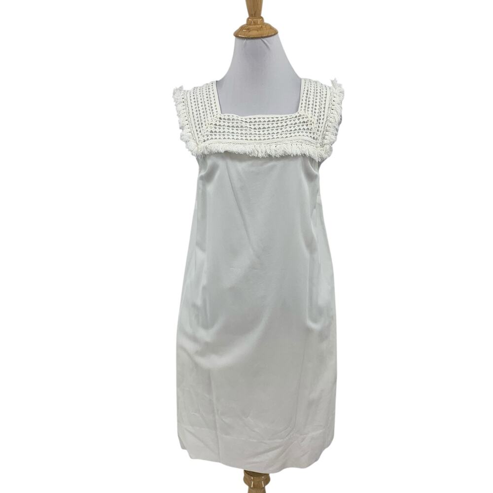 Madewell Dress Womens 4 White Sundream Crochet Fringe Sleeveless Sundress Shift